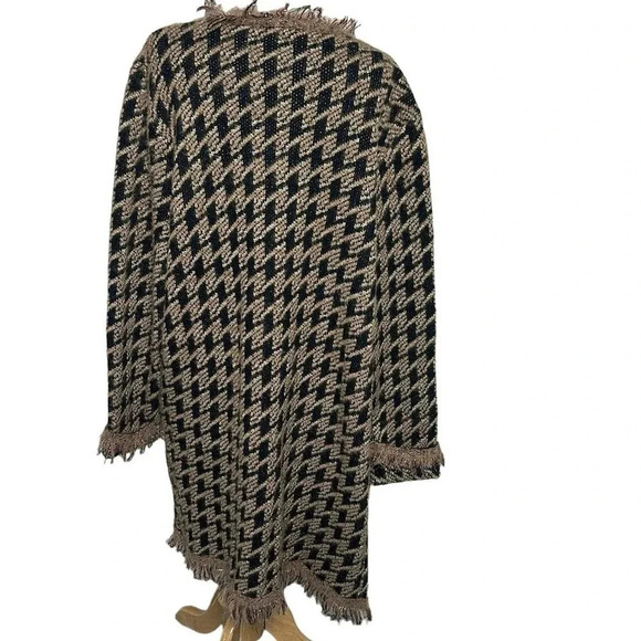 Davi + Dani 2X trendy black tan gold long fringe trim long sweater coat - Picture 7 of 11